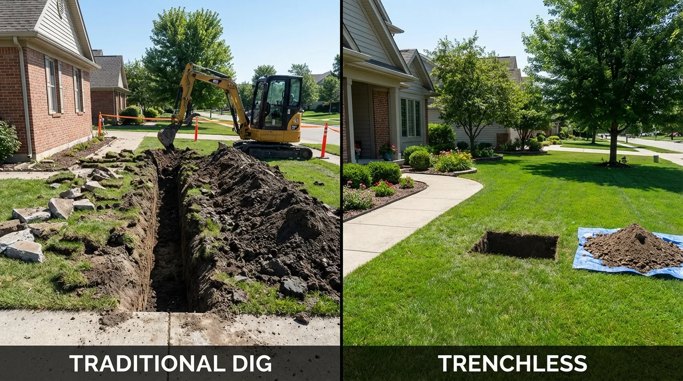 Trenchless sewer repair with minimal yard damage versus traditional excavation in Cullowhee, NC
